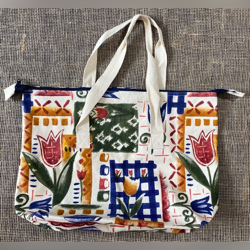 Tote Bag Spring Canvas Colorful Patterned Floral/… - image 1